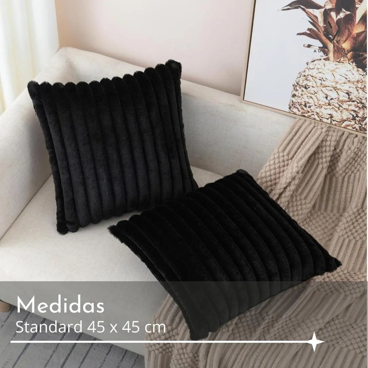 Fundas De Cojines Set X2 Cama Sillon Suave Negro 45 X 45 Almohada