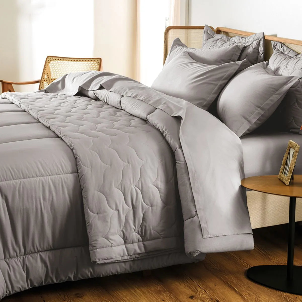 Juego de Cama Tamaño Queen, 200 hilos, 100 % algodón, tono titanio