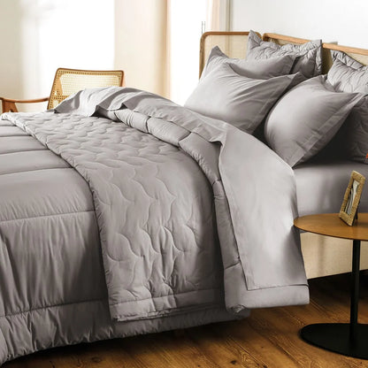 Juego de Cama Tamaño Queen, 200 hilos, 100 % algodón, tono titanio