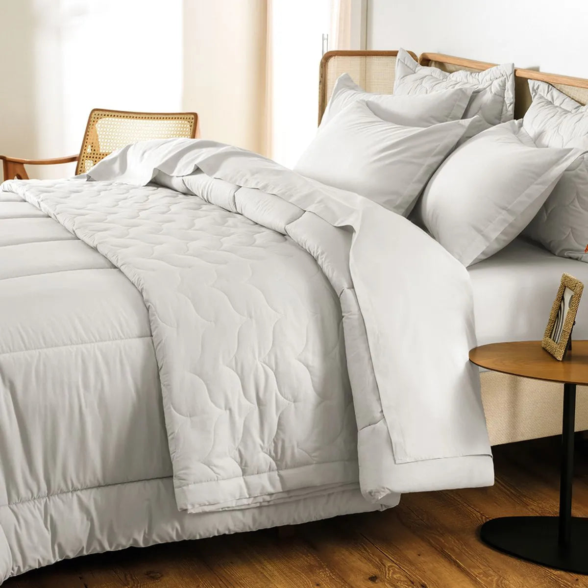 Juego de Cama Tamaño Queen, 200 Hilos, 100 % Algodón, tono blanco