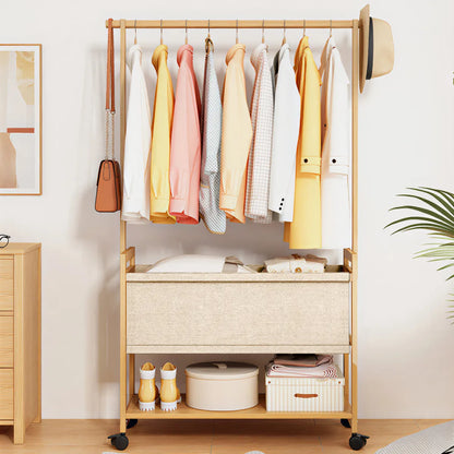 Organizador Perchero Con Rueda Gancho Canasto 70x160cm Madera