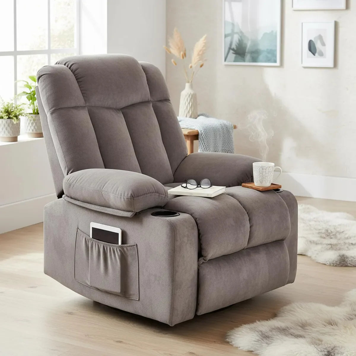 Sillón Bergere Reclinable Mecedor Giro 360 1 cuerpo Telsiai 90x101x164 cm Café