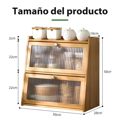 Gabinete de Bambú 2 Niveles Organizador Cocina Panera Multifun