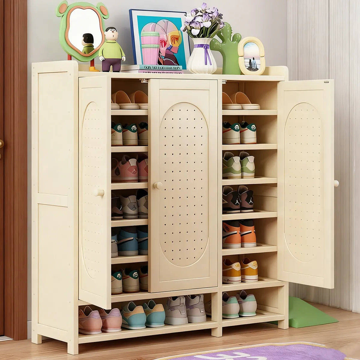 Zapatero Organizador De Bambú De 7 Niveles Y 3 Puertas