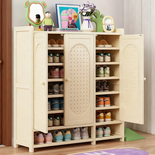 Zapatero Organizador De Bambú De 7 Niveles Y 3 Puertas