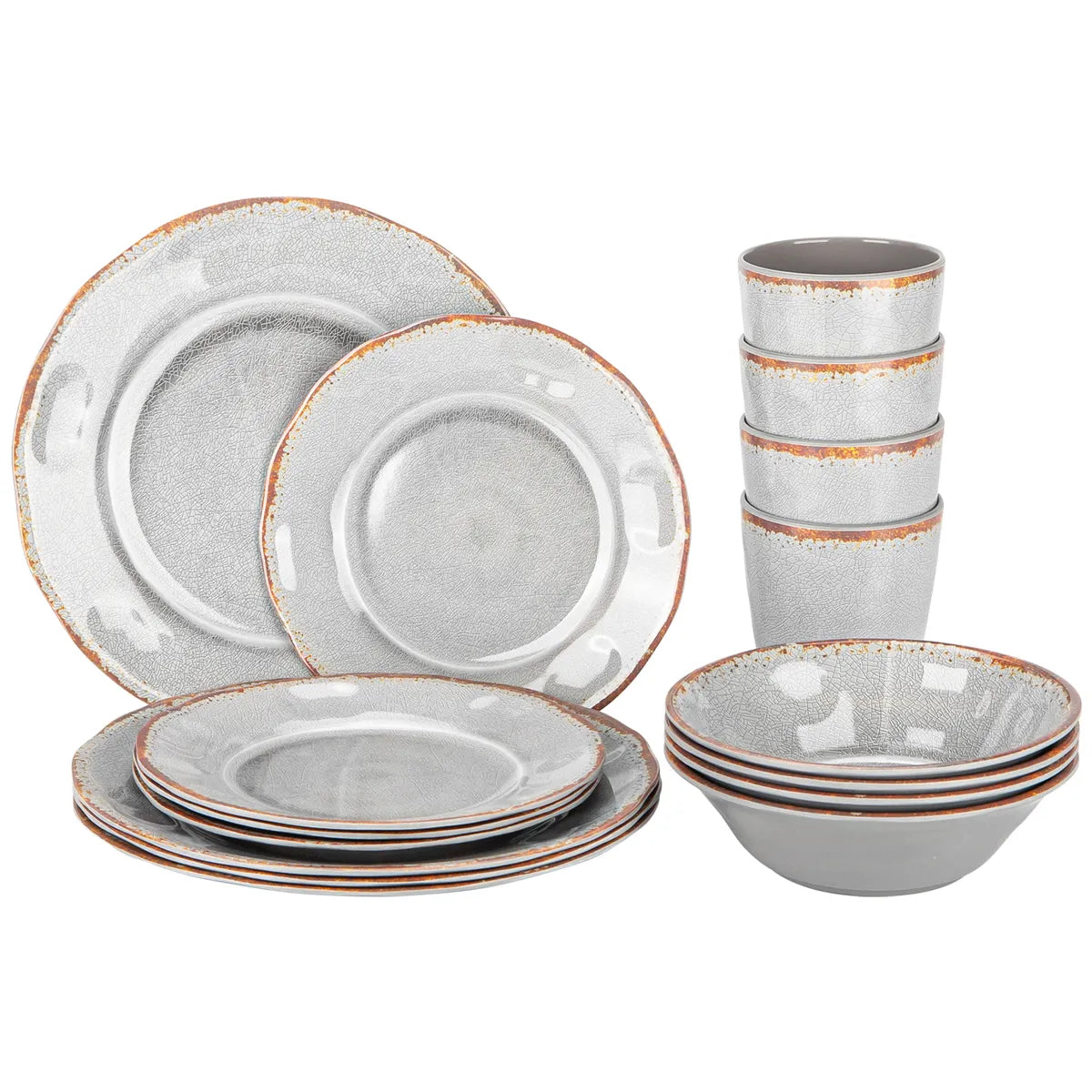 Set 16 Pcs Juego De Vajilla Completo Melamina Color Gris Chef Choice