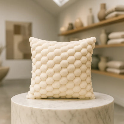 Funda de cojín beige 45x45 textura burbuja sofá 651