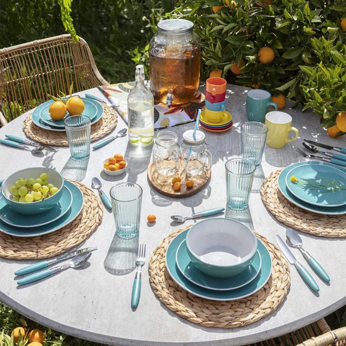 Set Dispensador Agua Mica 8 Litros con 4 Vasos Mason Jars