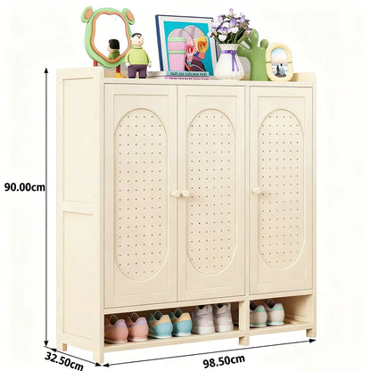 Zapatero Organizador De Bambú De 7 Niveles Y 3 Puertas