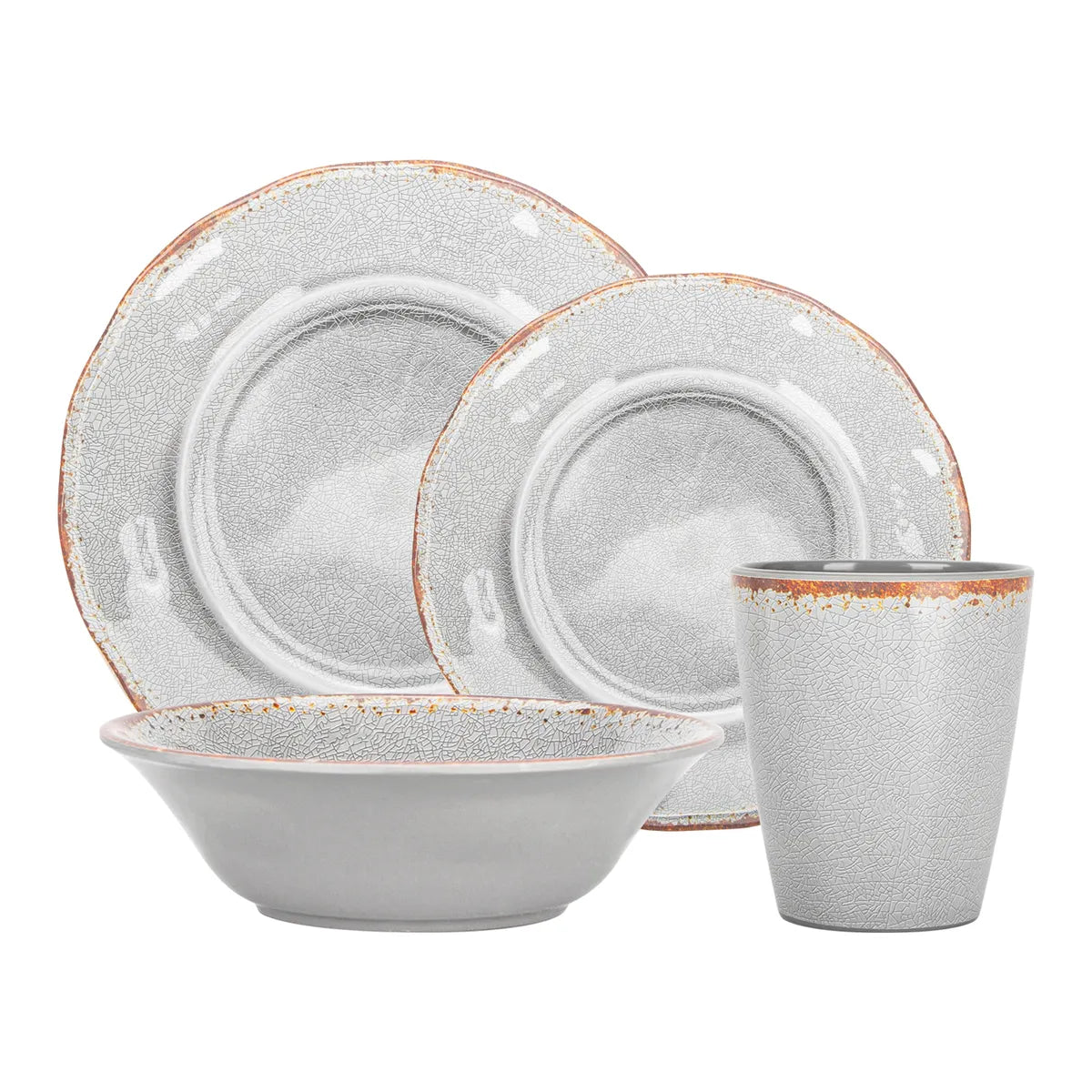 Set 16 Pcs Juego De Vajilla Completo Melamina Color Gris Chef Choice