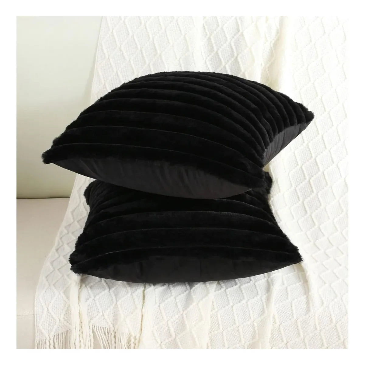 Fundas De Cojines Set X2 Cama Sillon Suave Negro 45 X 45 Almohada