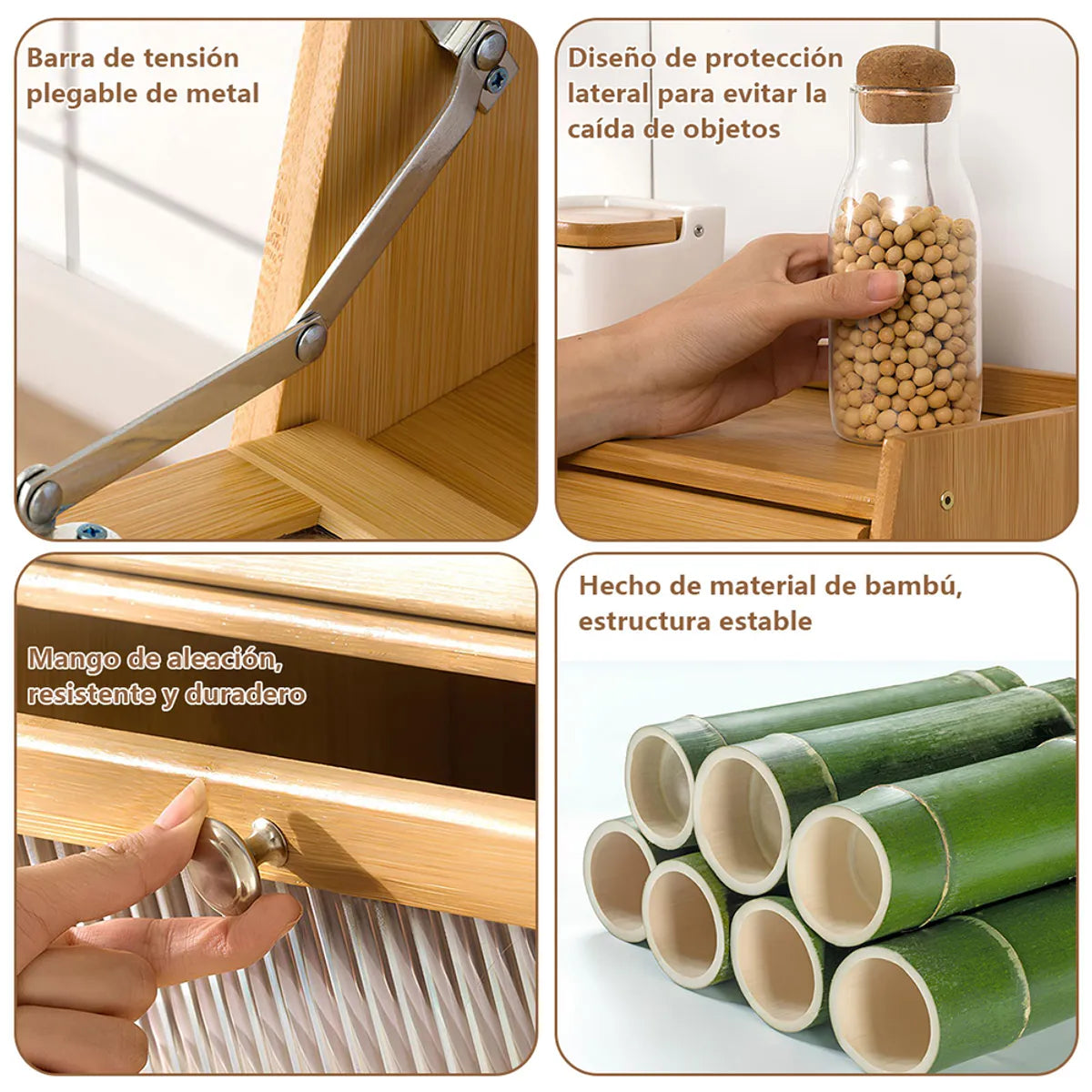 Gabinete de Bambú 2 Niveles Organizador Cocina Panera Multifun