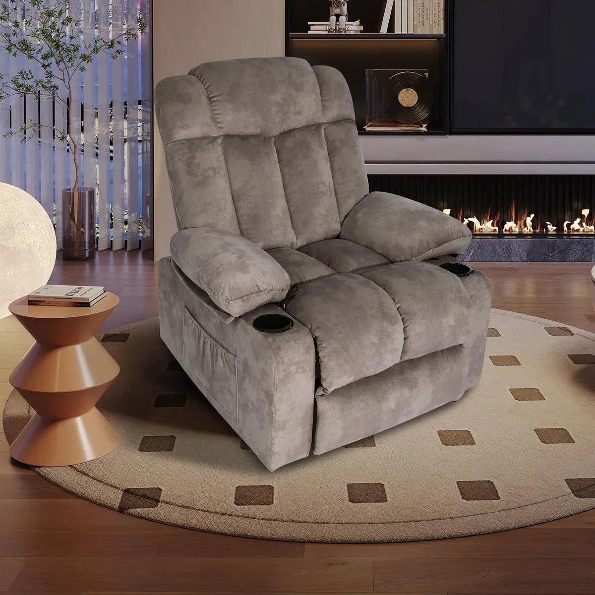 Sillón Bergere Reclinable Mecedor Giro 360 1 cuerpo Telsiai 90x101x164 cm Café