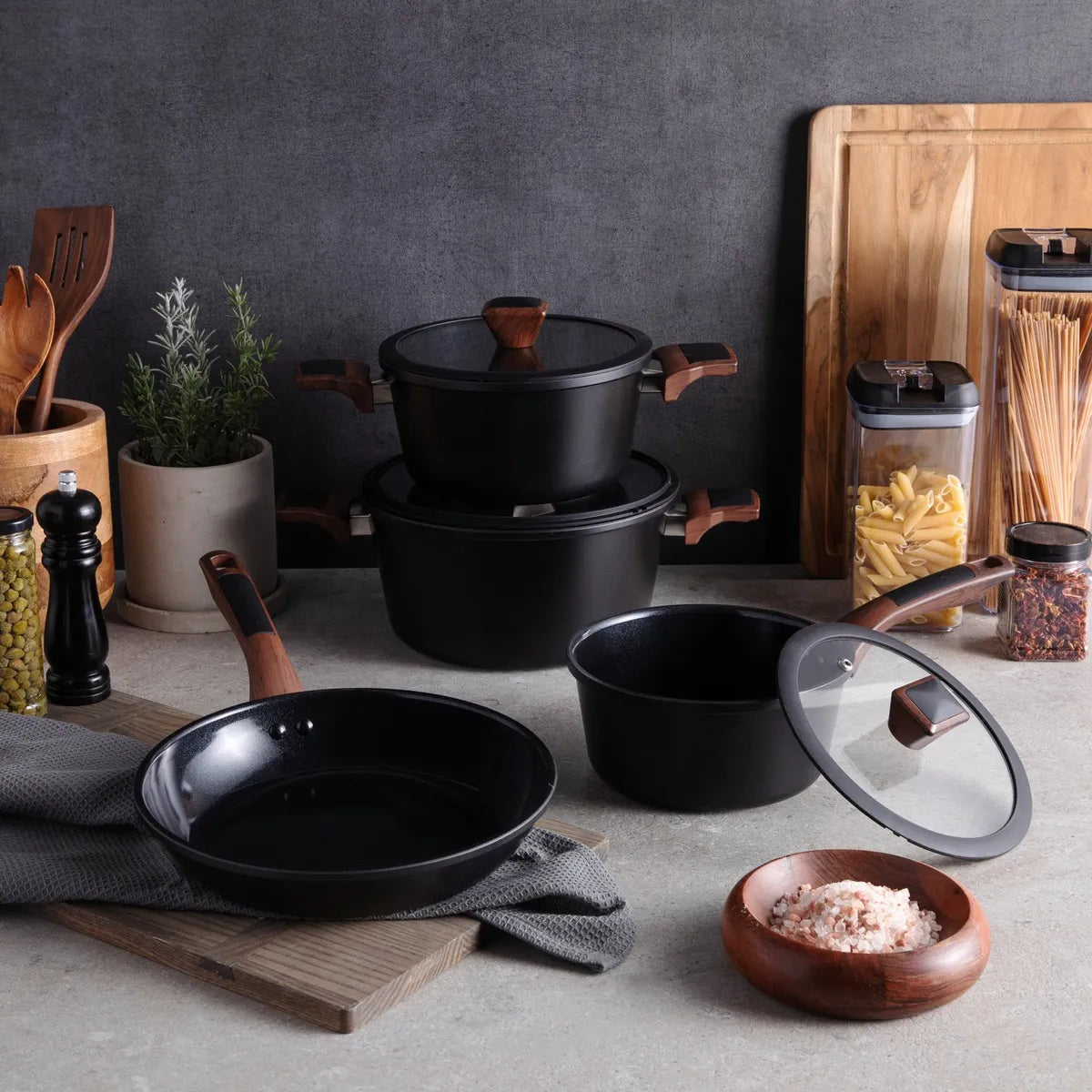 Batería de Cocina 7 Piezas Cerámica Black Wood Wurden