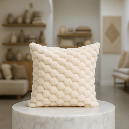 Funda de cojín beige 45x45 textura burbuja sofá 651