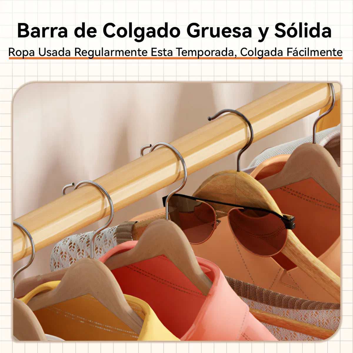 Organizador Perchero Con Rueda Gancho Canasto 70x160cm Madera