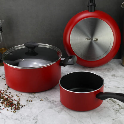 Batería de cocina de aluminio roja Máxima 6 Piezas
