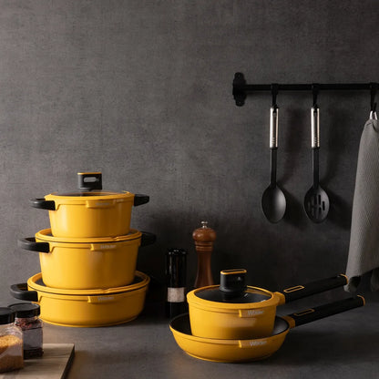Batería De Cocina Antiadherente Preston 9 Piezas Amarilla Wurden