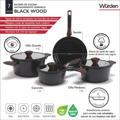 Batería de Cocina 7 Piezas Cerámica Black Wood Wurden