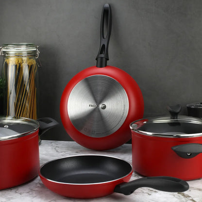 Batería de cocina de aluminio roja Máxima 6 Piezas