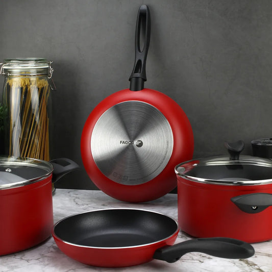 Batería de cocina de aluminio roja Máxima 6 Piezas