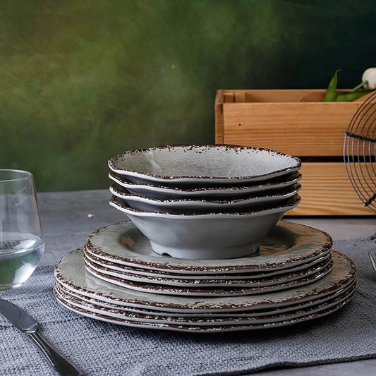 Set 16 Pcs Juego De Vajilla Completo Melamina Color Gris Chef Choice