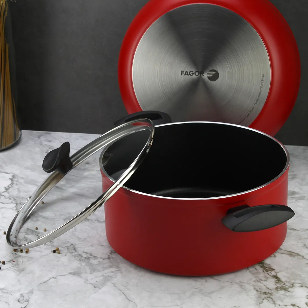 Batería de cocina de aluminio roja Máxima 6 Piezas