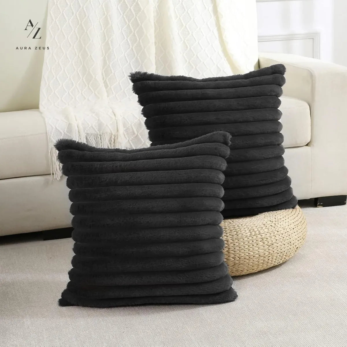 Fundas De Cojines Set X2 Cama Sillon Suave Negro 45 X 45 Almohada