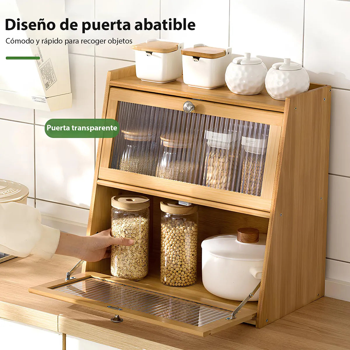 Gabinete de Bambú 2 Niveles Organizador Cocina Panera Multifun