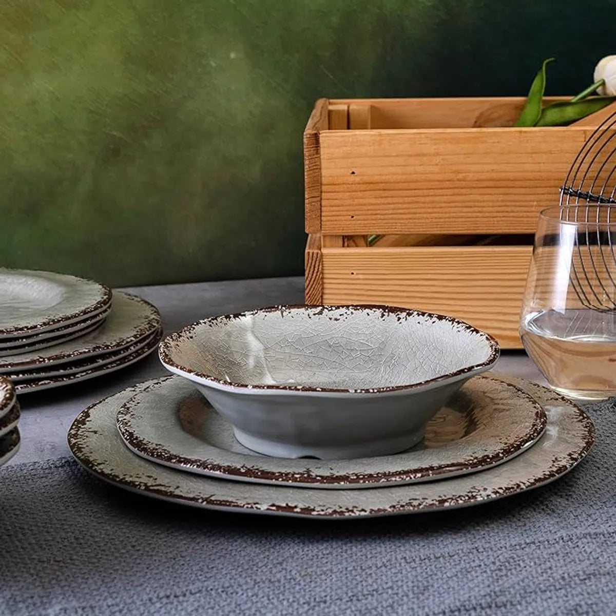 Set 16 Pcs Juego De Vajilla Completo Melamina Color Gris Chef Choice