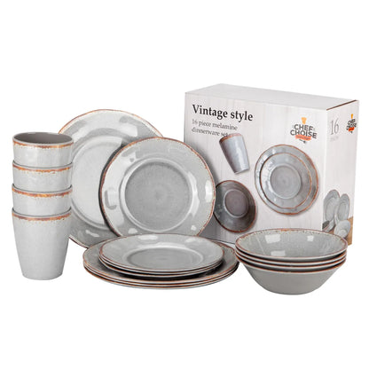 Set 16 Pcs Juego De Vajilla Completo Melamina Color Gris Chef Choice