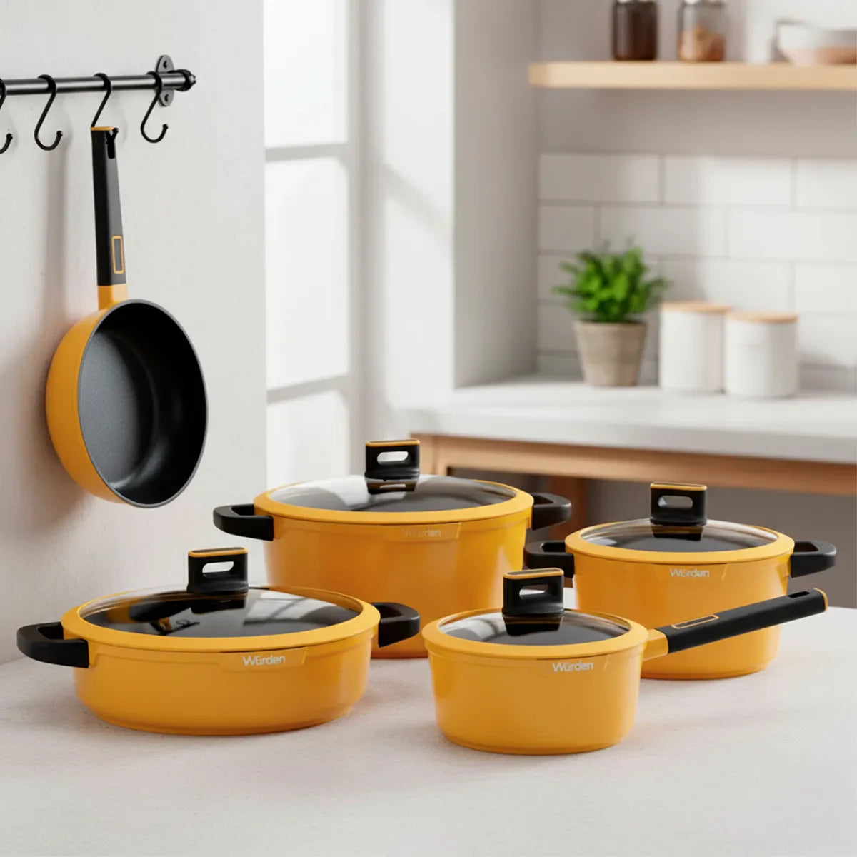 Batería De Cocina Antiadherente Preston 9 Piezas Amarilla Wurden