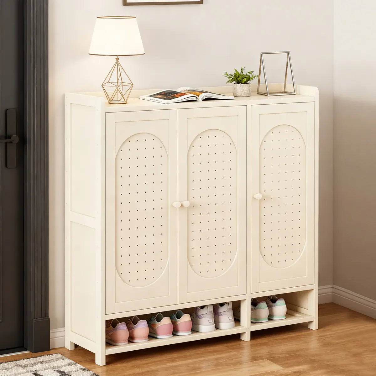 Zapatero Organizador De Bambú De 7 Niveles Y 3 Puertas